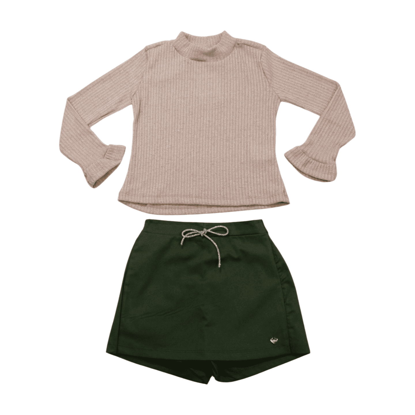 Conjunto Longo Feminino Blusa com Brilho e Shorts Saia 7793 - Pokotinha