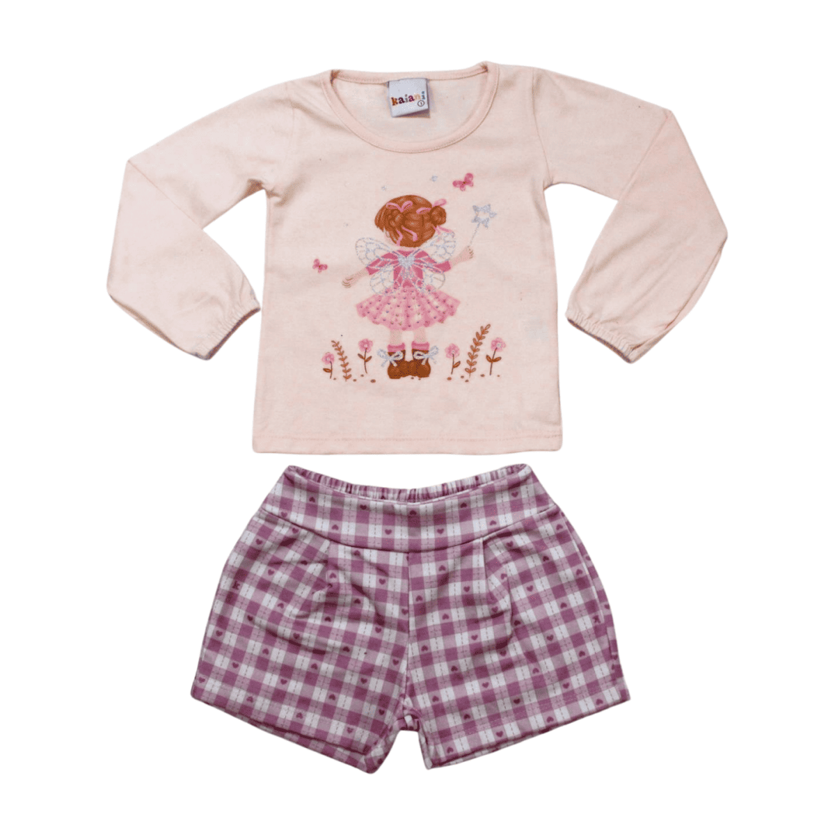 Conjunto Longo Feminino Blusa e Shorts Xadrez 11677 - Kaiani
