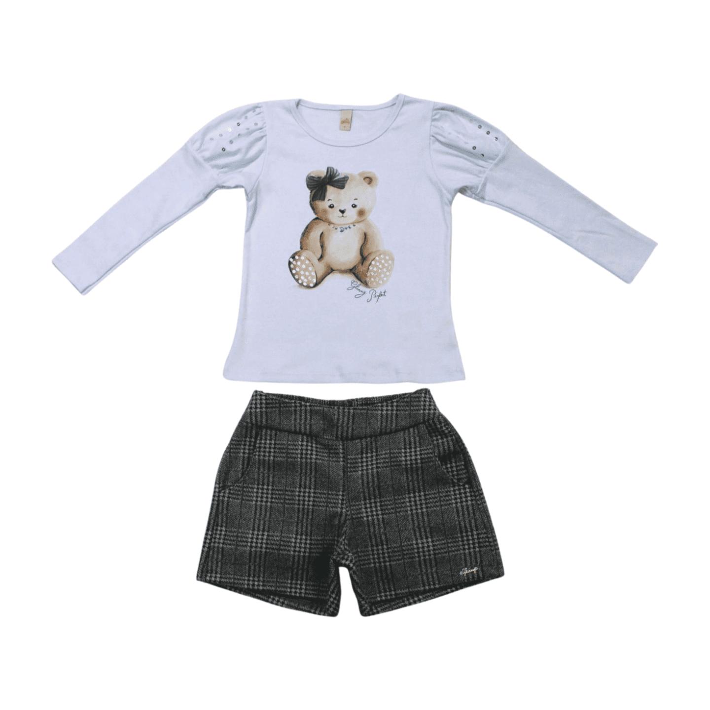 Conjunto Longo Feminino Blusa e Shorts Xadrez 22849 - Glinny
