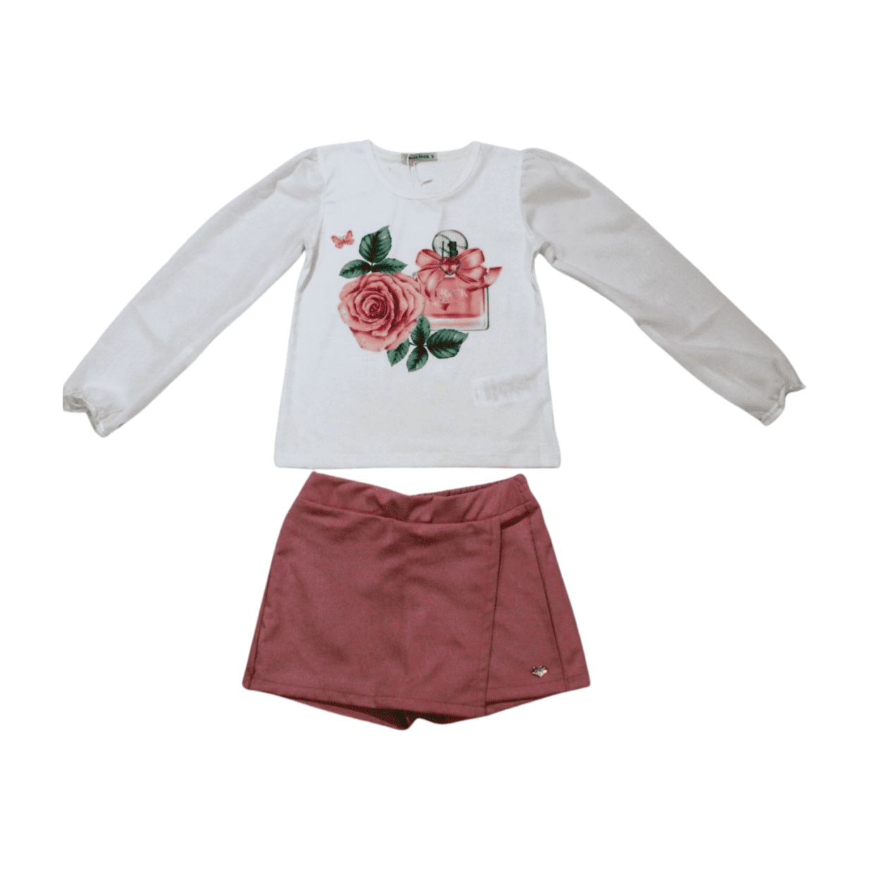 Conjunto Longo Feminino Blusa Estampa Rosa e Shorts Saia 119618 - Trick Nick
