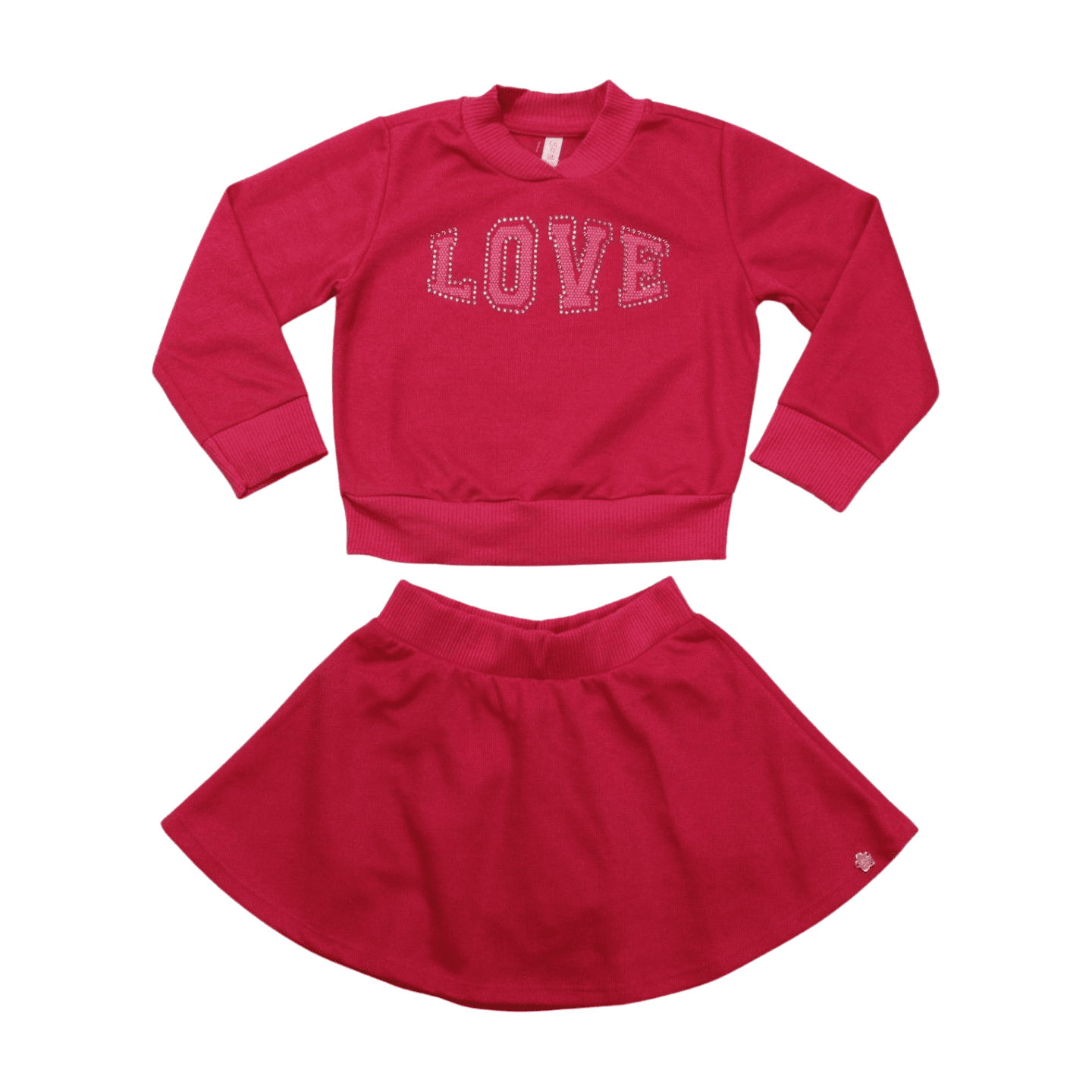 Conjunto Longo Feminino Blusa Love e Saia Moletom C91379 - Cativa