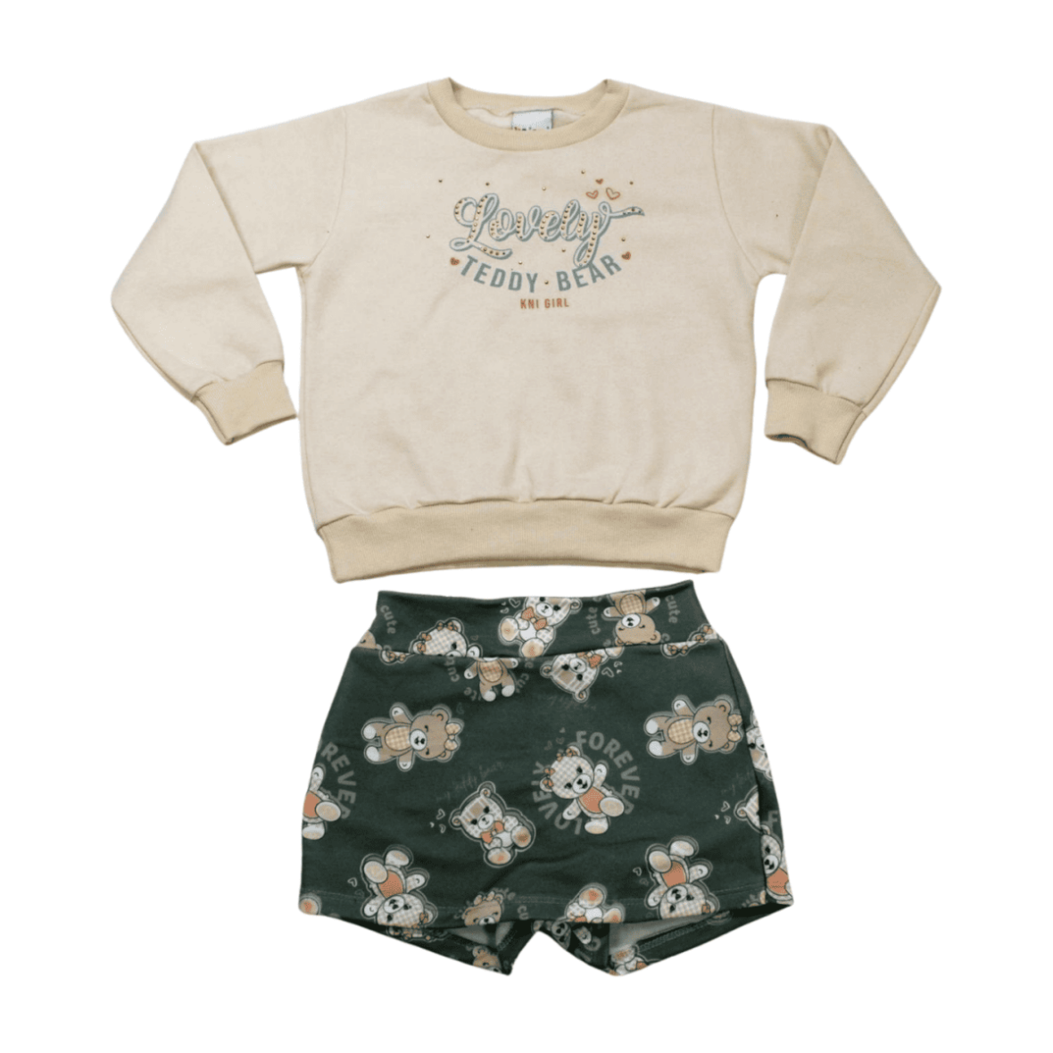 Conjunto Longo Feminino Blusão Moletom e Shorts Saia Estampado Ursos 11695 – Kaiani