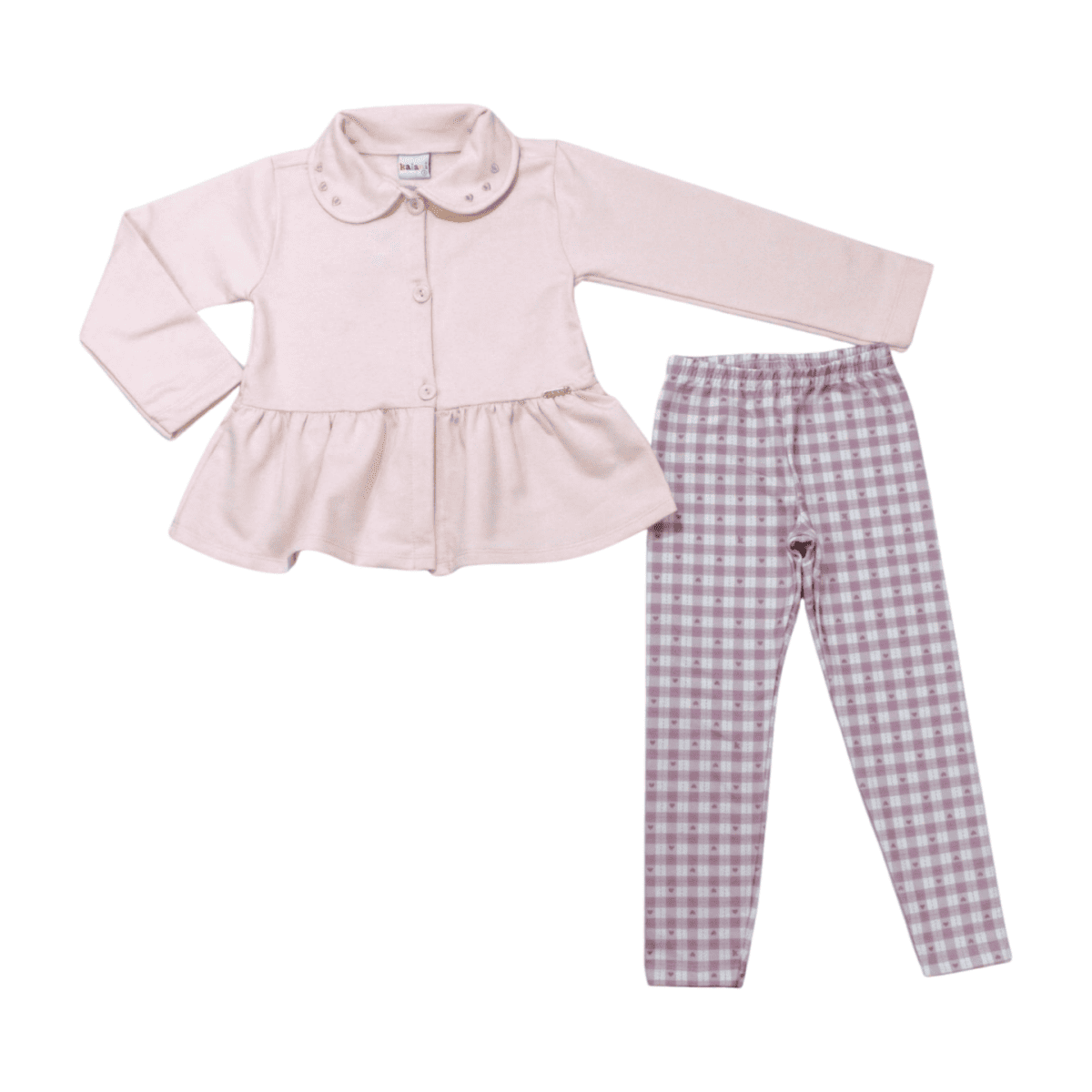 Conjunto Longo Feminino Casaco em Moletom e Legging Xadrez 11687 - Kaiani