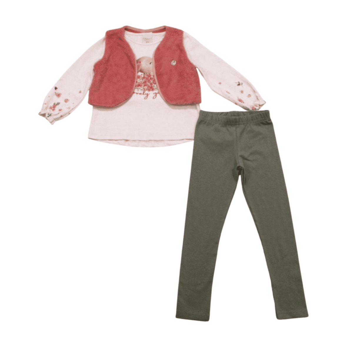 Conjunto Longo Feminino Colete Pelúcia, Blusa e Legging 3 Peças 37033 – Angerô