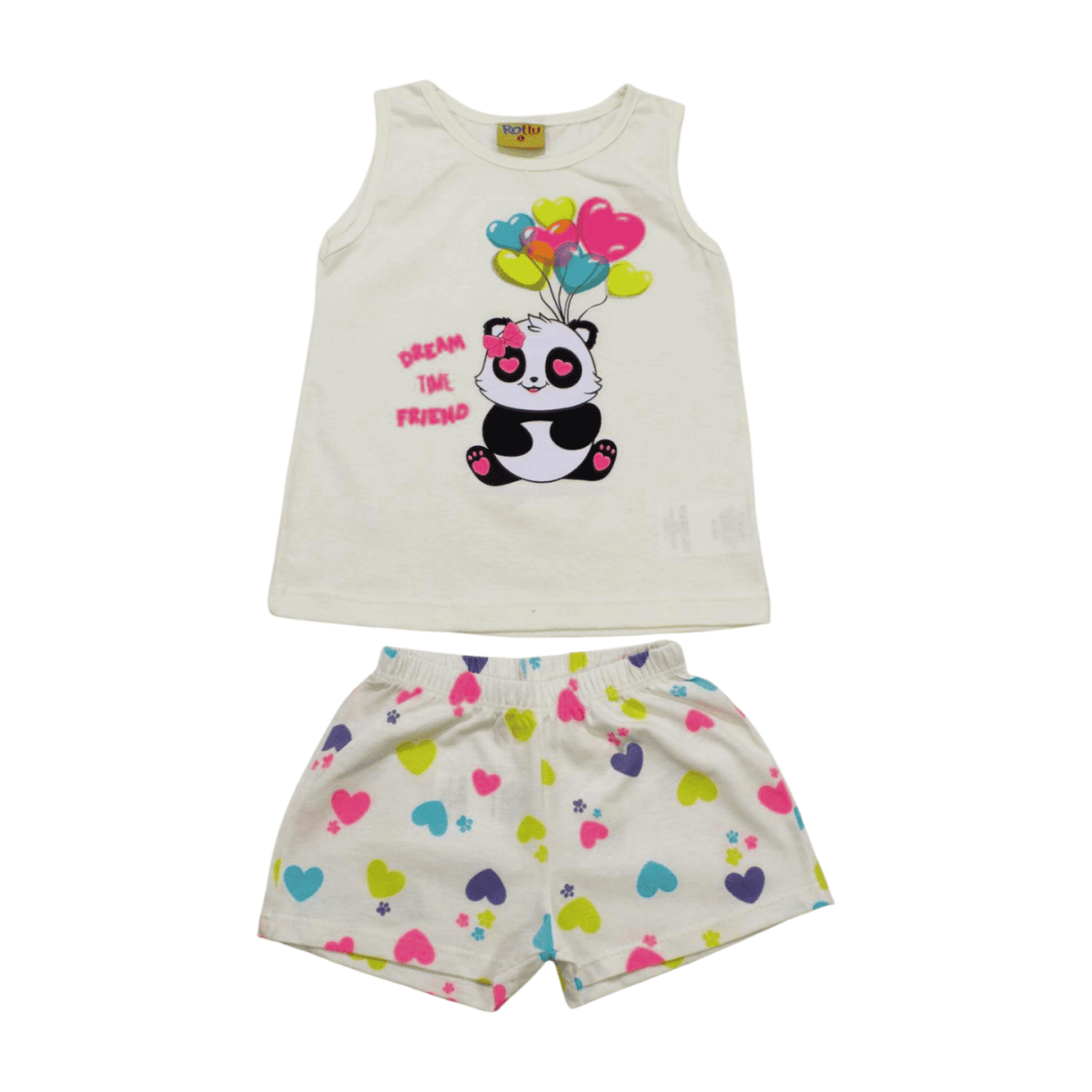 Pijama Curto Cavado Feminino Estampa Panda Brilha no Escuro 22196 - Rollu