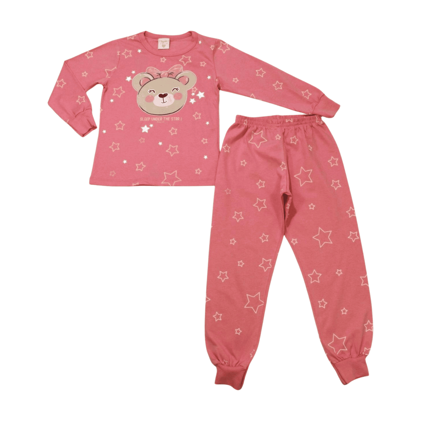 Pijama Malha Longo Feminino Estampa Ursa Brilha no Escuro 00060 - Angerô