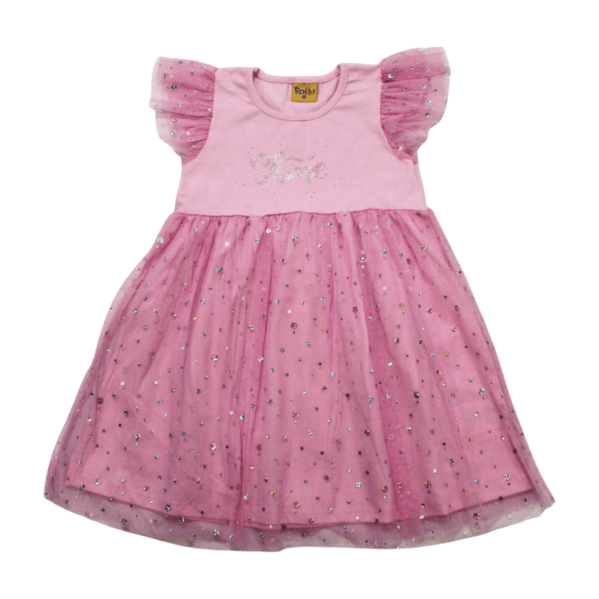 Vestido Manga Curta Tule com Brilho Shine 22135 – Rollu